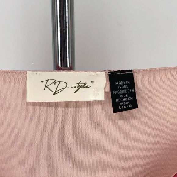 RD Style Pink Print Sheer Long Sleeve Smocked Waist Mini Dress size Large - Picture 9 of 12